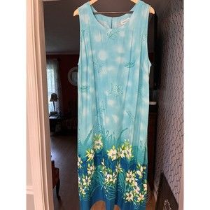 Coldwater Creek Blue Floral Sequin Midi Maxi Dress 2X Tropical